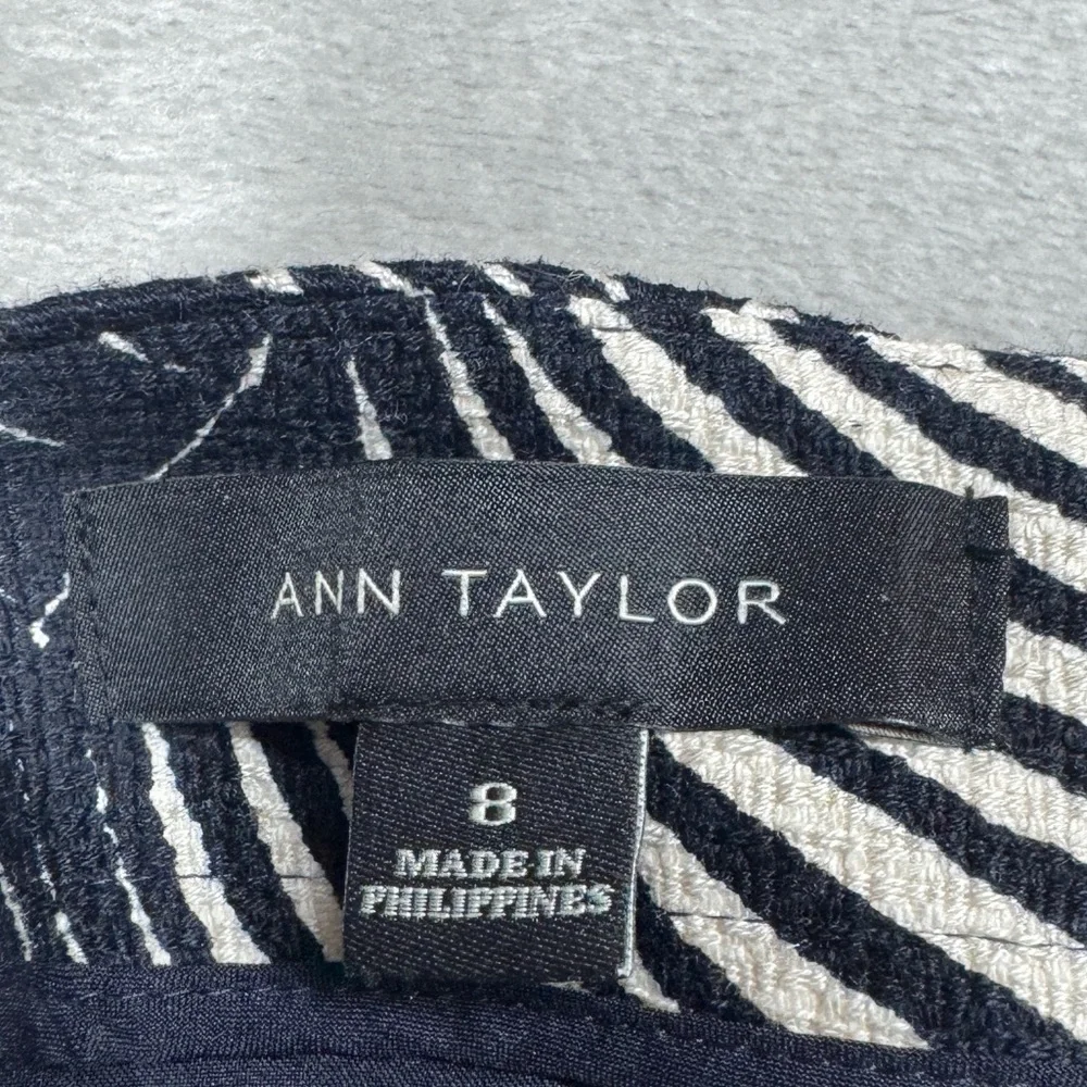 Ann Taylor Dark Navy Blue Cream Tropical Palm A Line Mini Skirt Size 8